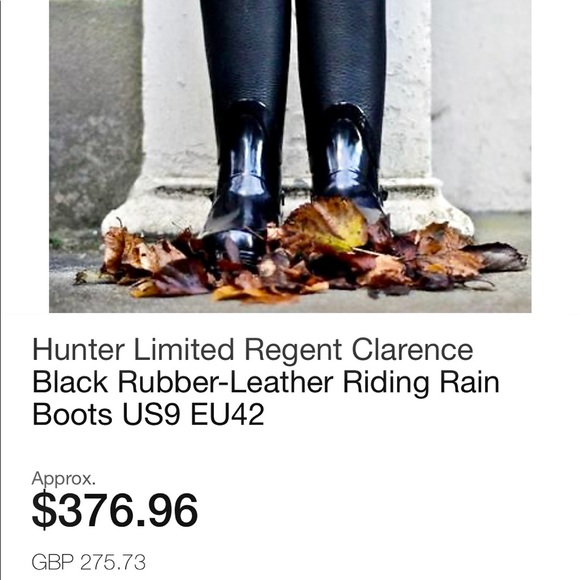 Hunter Leather Limited Clarence Regent Rainboot Boots Black 8 - Picture 2 of 9